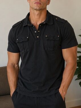 Synrgy Black Utility Shirt Size 3XL Snap Button Cargo Pocket Short Sleeve Casual